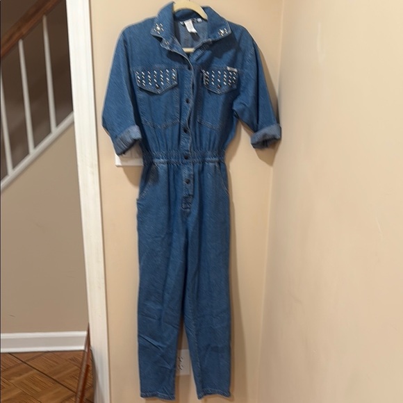 Vintage Blue Denim Jumpsuit with Studded Details - Picture 2 of 11